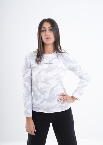 Women's VAN MILE VNML Long Sleeve Quick-Dry Print T-Shirt in White – front view