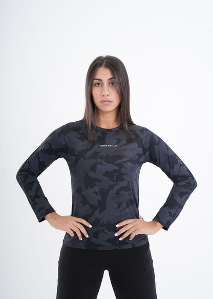 Women's VAN MILE VNML Long Sleeve Quick-Dry Print T-Shirt in Black – front view