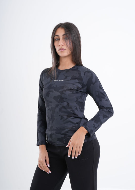 VNML Long Sleeve QuickDry Print Tshirt - Black