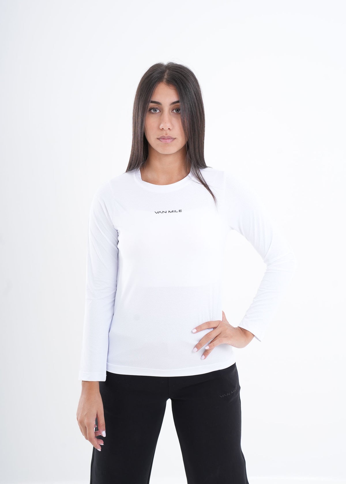 Women's VAN MILE VNML Long Sleeve Quick-Dry T-Shirt in White – front view