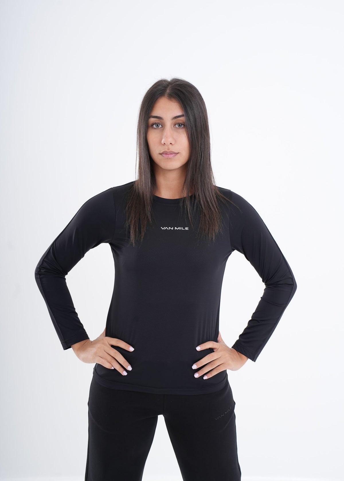 Women's VAN MILE VNML Long Sleeve Quick-Dry T-Shirt in Black – front view