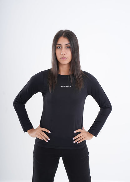 Women's VAN MILE VNML Long Sleeve Quick-Dry T-Shirt in Black – front view