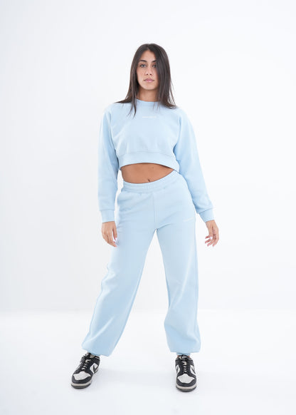 Women's VAN MILE VNML Two-Piece Crop Set in Baby Blue – full-length front view