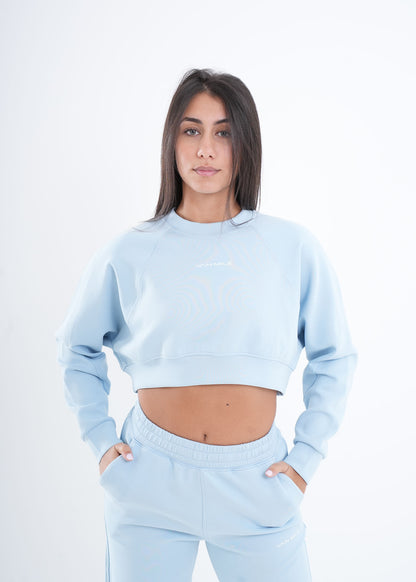 Women's VAN MILE VNML Two-Piece Crop Set in Baby Blue – cropped sweatshirt, front view