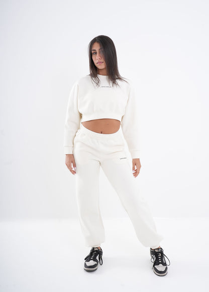 Women's VAN MILE VNML Two-Piece Crop Set in Off White – full-length front view