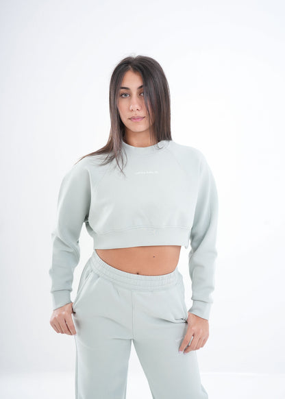 Women's VAN MILE VNML Two-Piece Crop Set in Mint Green – cropped sweatshirt, front view