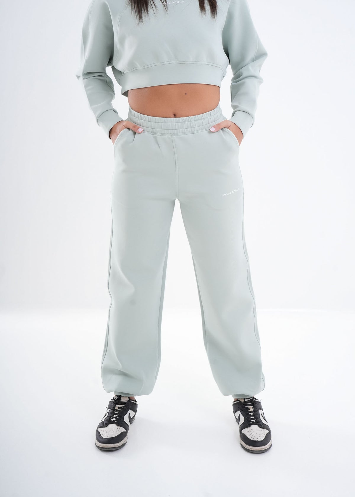 Women's VAN MILE VNML Two-Piece Crop Set in Mint Green – joggers, front view