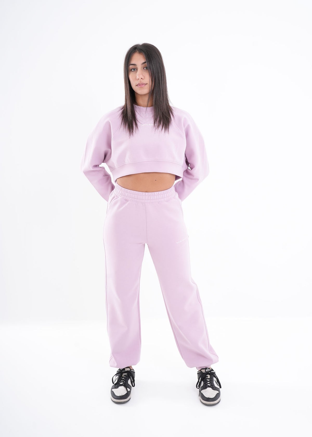 Women's VAN MILE VNML Two-Piece Crop Set in Pink – full-length front view