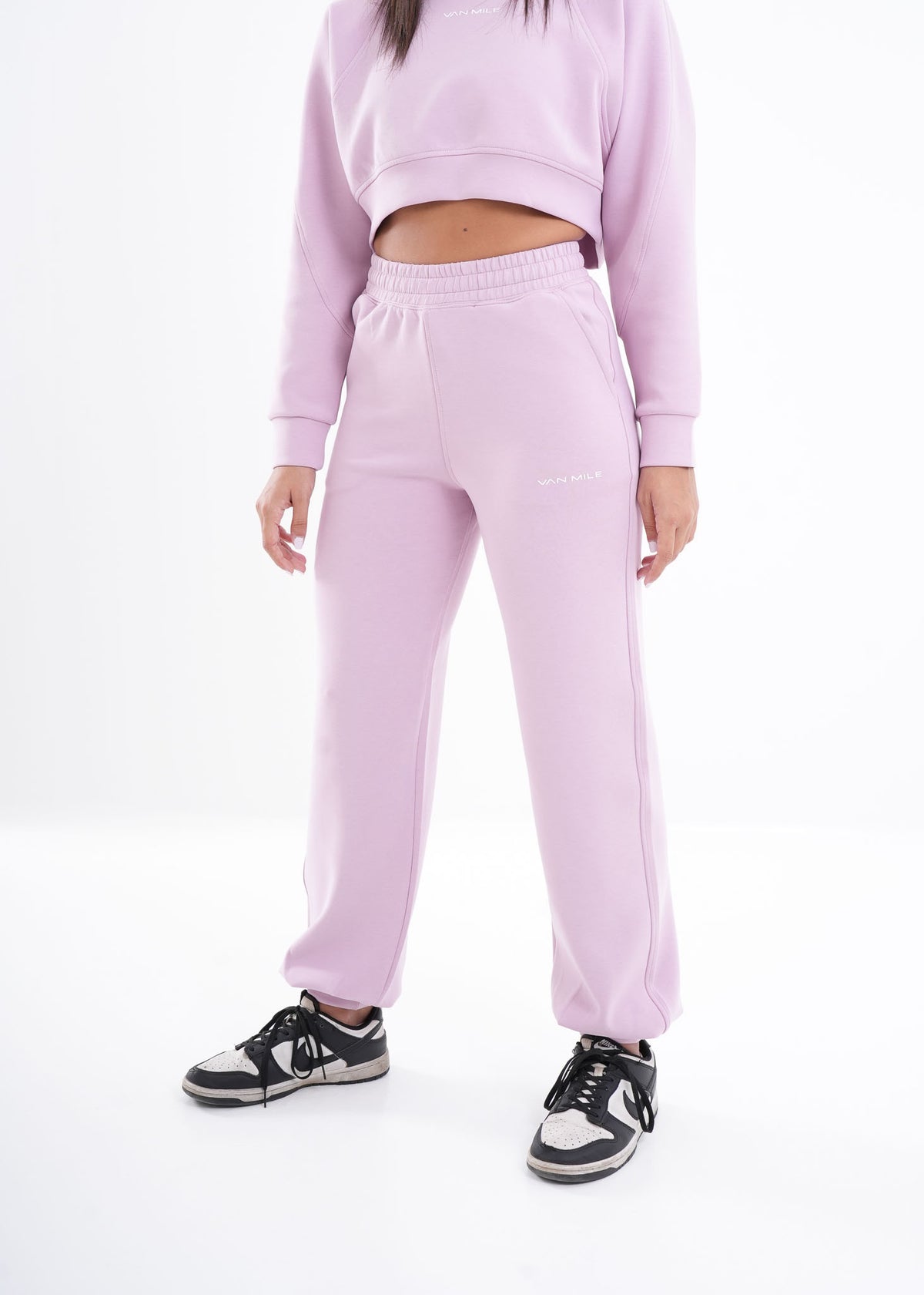 Women's VAN MILE VNML Two-Piece Crop Set in Pink – joggers, front view