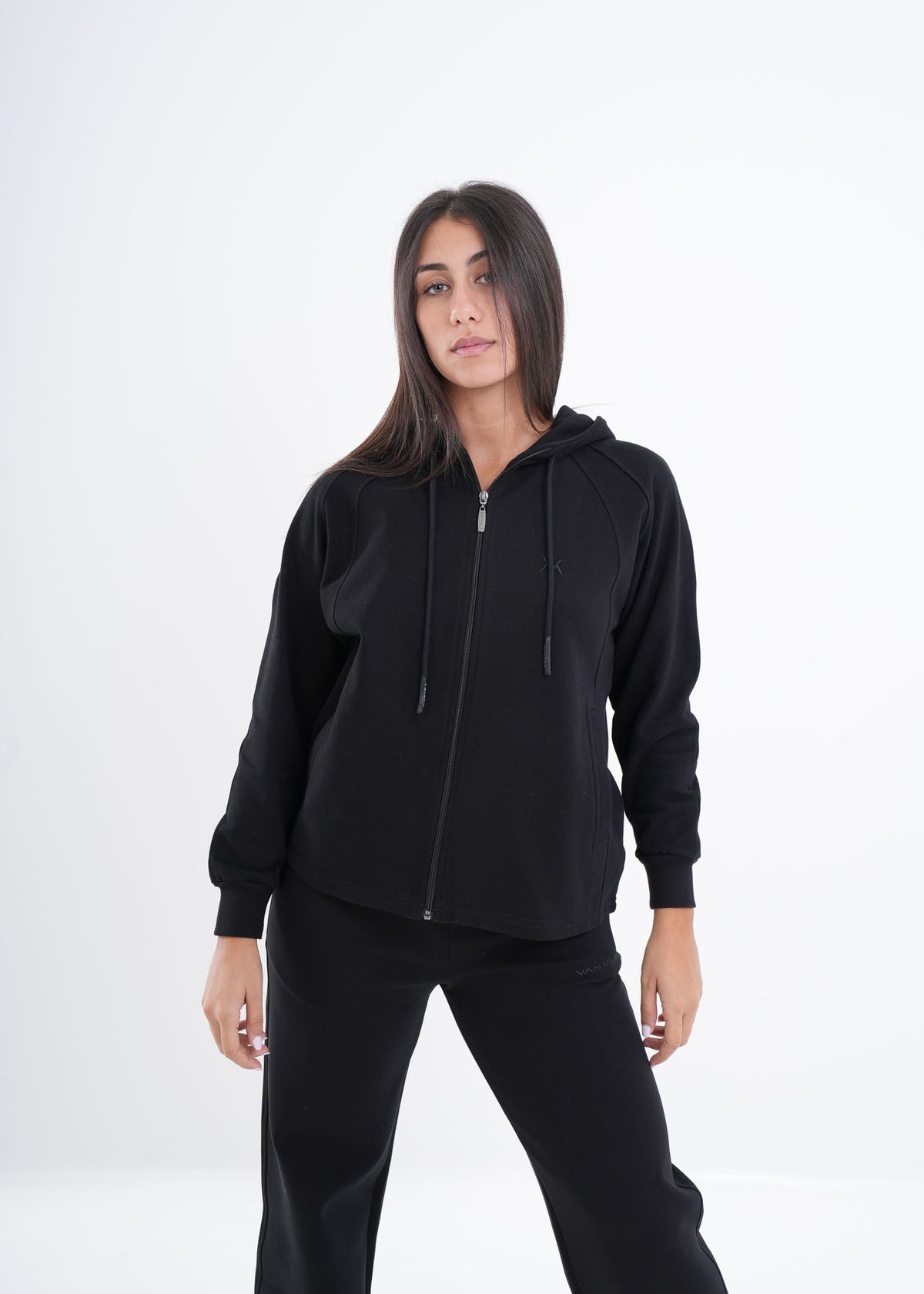 Women's VAN MILE VNML Zip Through Hoodie in Black – front view