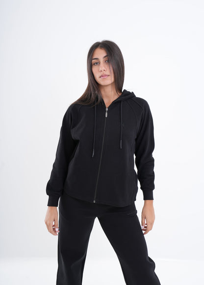 Women's VAN MILE VNML Zip Through Hoodie in Black – front view