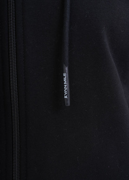Women's VAN MILE VNML Zip Through Hoodie in Black – drawcord logo detail