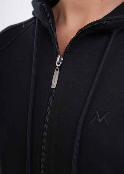 Women's VAN MILE VNML Zip Through Hoodie in Black – zip and logo detail