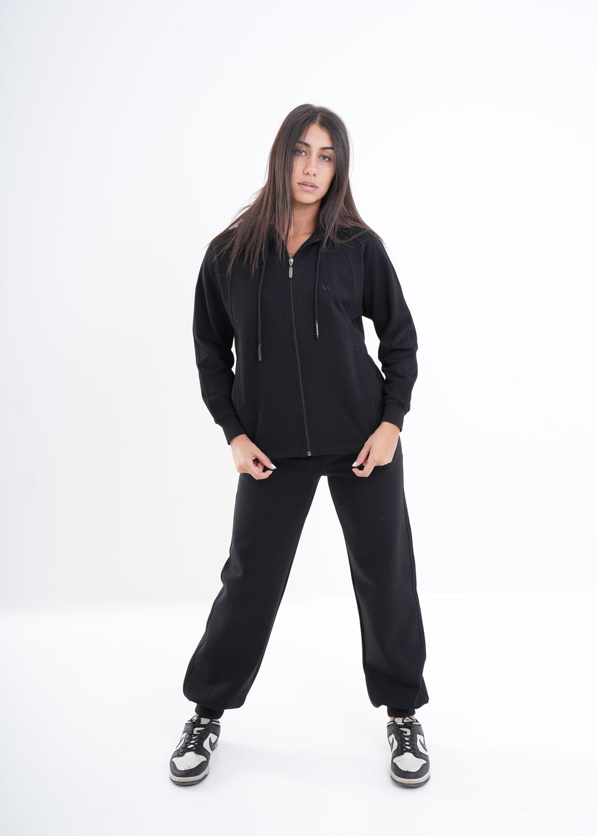 Women's VAN MILE VNML Zip Through Hoodie in Black – full-length front view