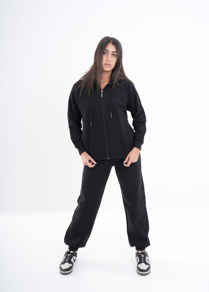 Women's VAN MILE VNML Zip Through Hoodie in Black – full-length front view
