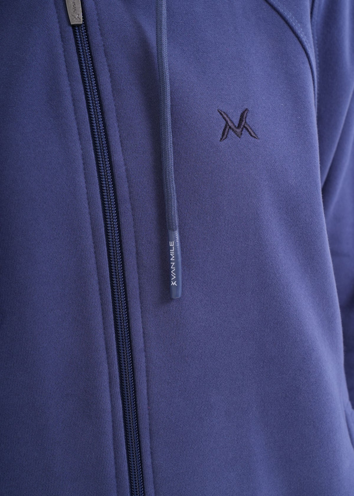 Women's VAN MILE VNML Zip Through Hoodie in Galaxy Blue – logo and drawcord detail