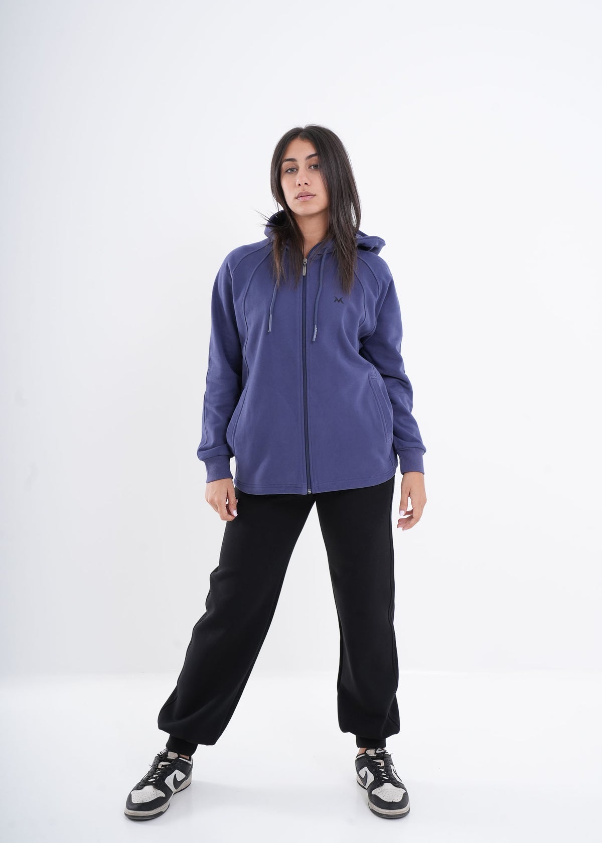 Women's VAN MILE VNML Zip Through Hoodie in Galaxy Blue – full-length front view