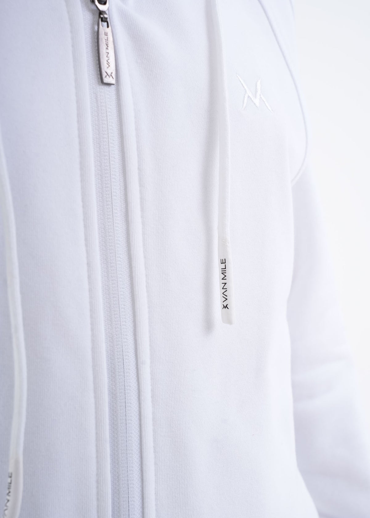 Women's VAN MILE VNML Zip Through Hoodie in White – drawcord logo detail