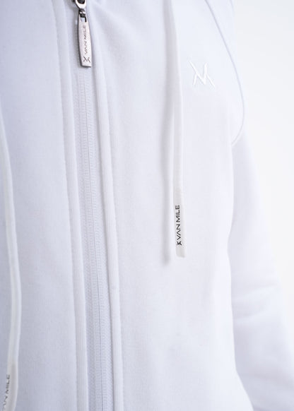 Women's VAN MILE VNML Zip Through Hoodie in White – drawcord logo detail