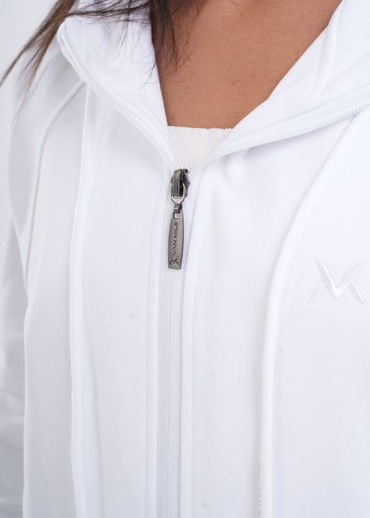 Women's VAN MILE VNML Zip Through Hoodie in White – zip and logo detail