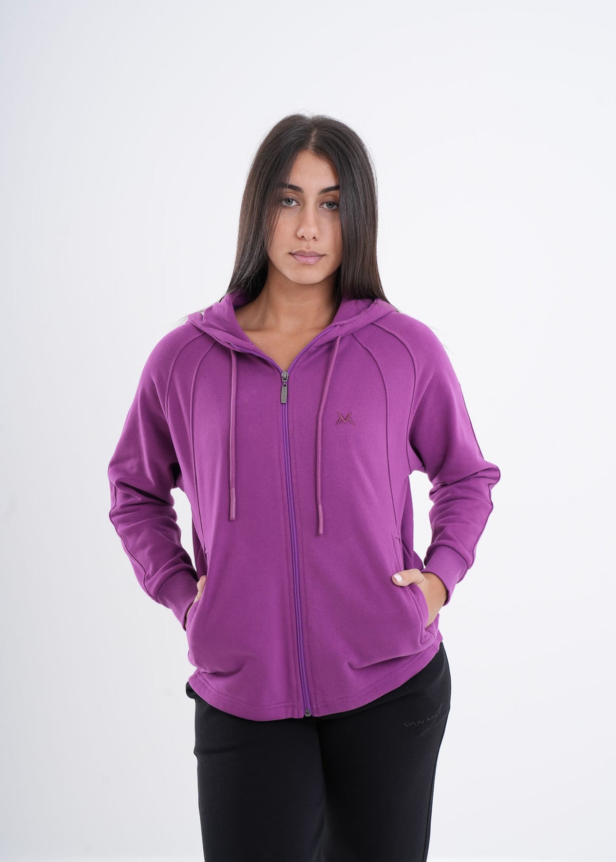 Women's VAN MILE VNML Zip Through Hoodie in Orchid – three-quarter front view