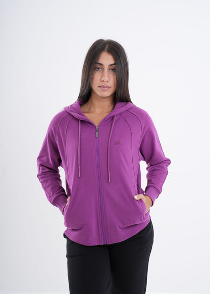 Women's VAN MILE VNML Zip Through Hoodie in Orchid – three-quarter front view