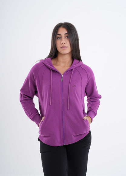 Women's VAN MILE VNML Zip Through Hoodie in Orchid – front view, hands in pockets