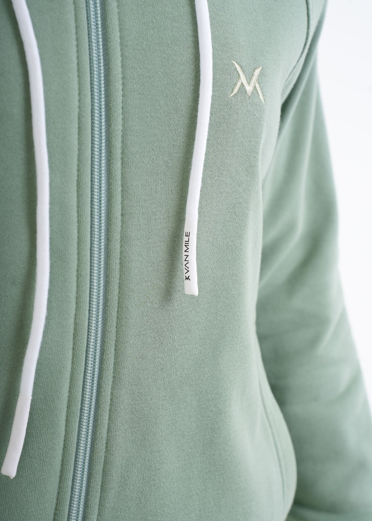 Women's VAN MILE VNML Zip Through Hoodie in Mint Green – zip and drawcord detail