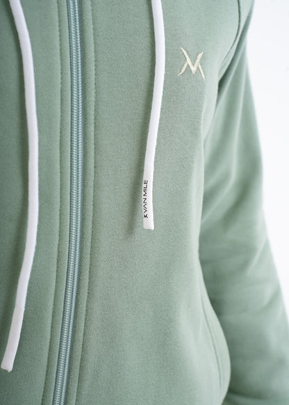 Women's VAN MILE VNML Zip Through Hoodie in Mint Green – zip and drawcord detail
