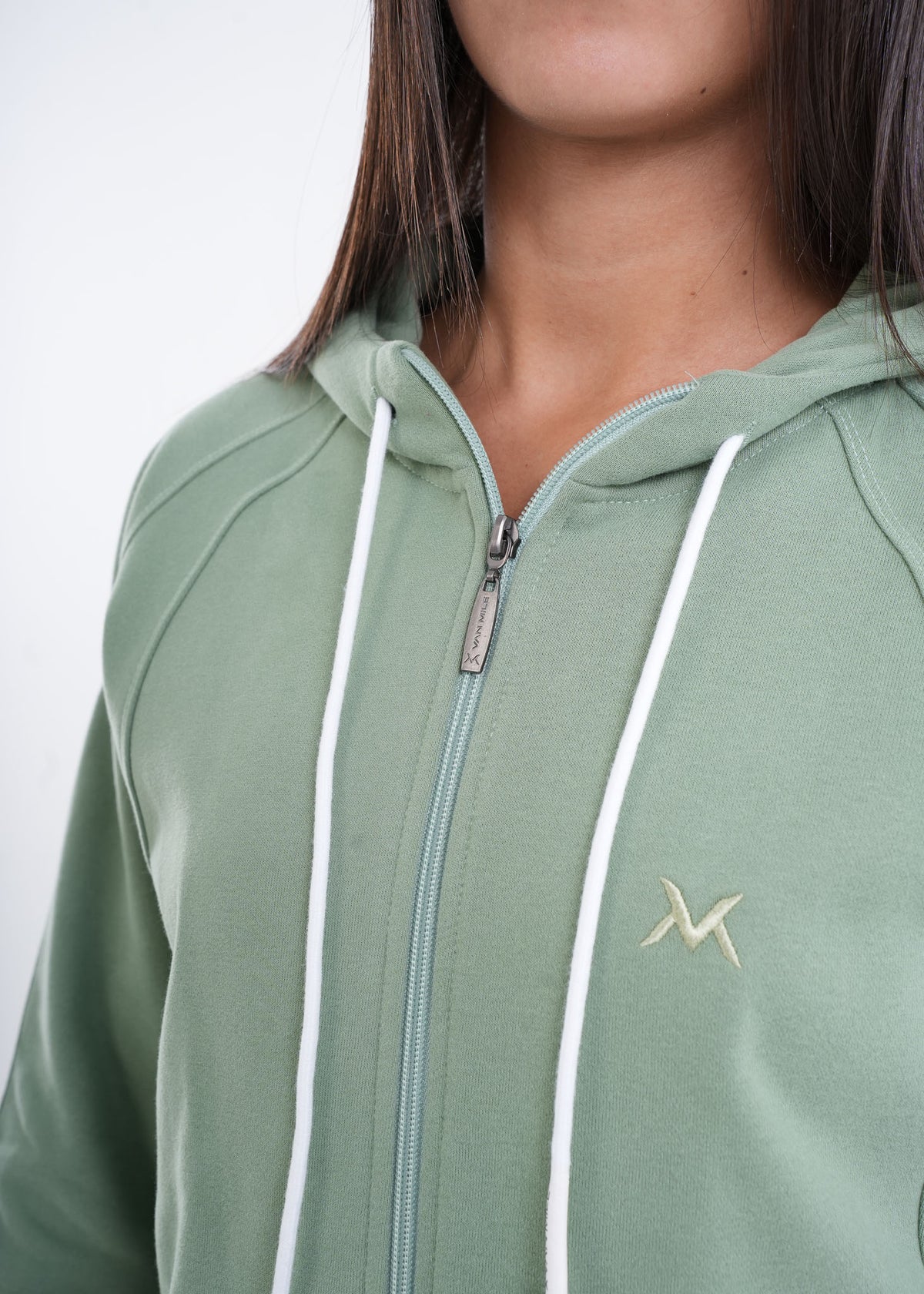Women's VAN MILE VNML Zip Through Hoodie in Mint Green – logo detail