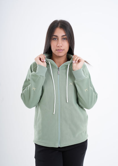 Women's VAN MILE VNML Zip Through Hoodie in Mint Green – front view, waist up