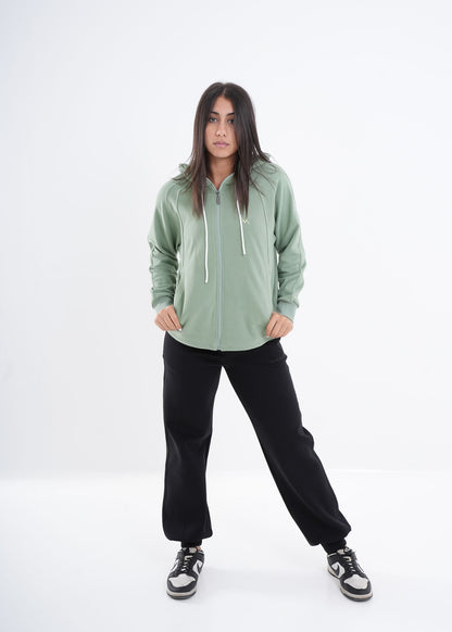 Women's VAN MILE VNML Zip Through Hoodie in Mint Green – full-length front view