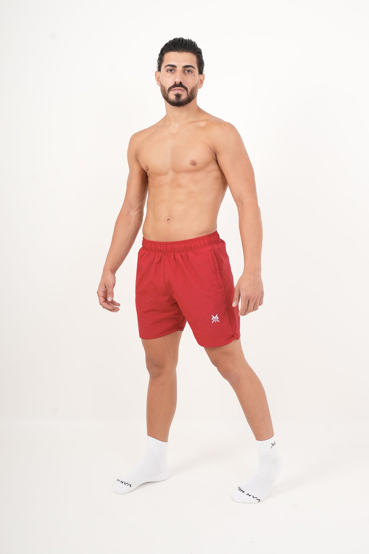 Men's VAN MILE HYDROFLEX Swim Short in Red – full-length front view