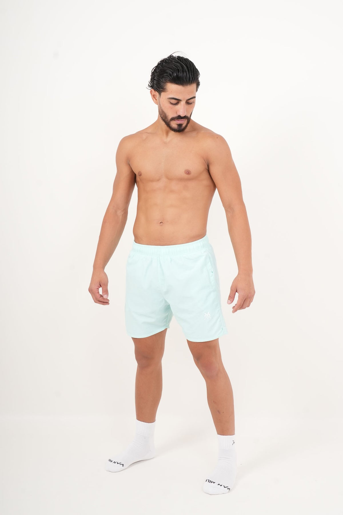 Men's VAN MILE HYDROFLEX Swim Short in Aqua – full-length front view