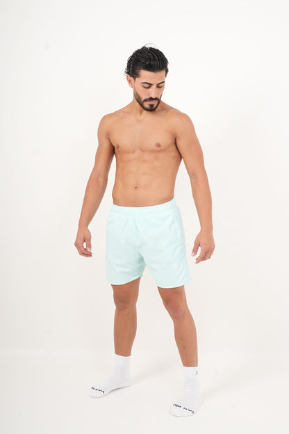 Men's VAN MILE HYDROFLEX Swim Short in Aqua – full-length front view