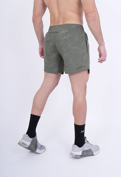 Men's VAN MILE Revive Shorts in Camo Olive Green – back view