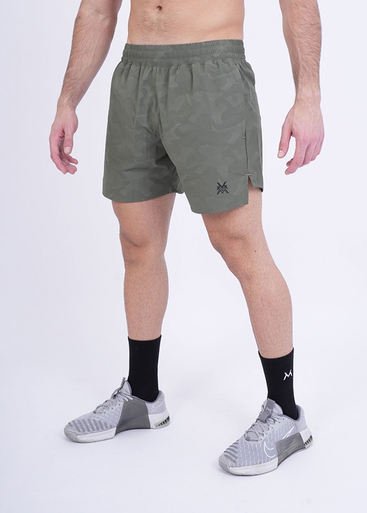 Men's VAN MILE Revive Shorts in Camo Olive Green – front view
