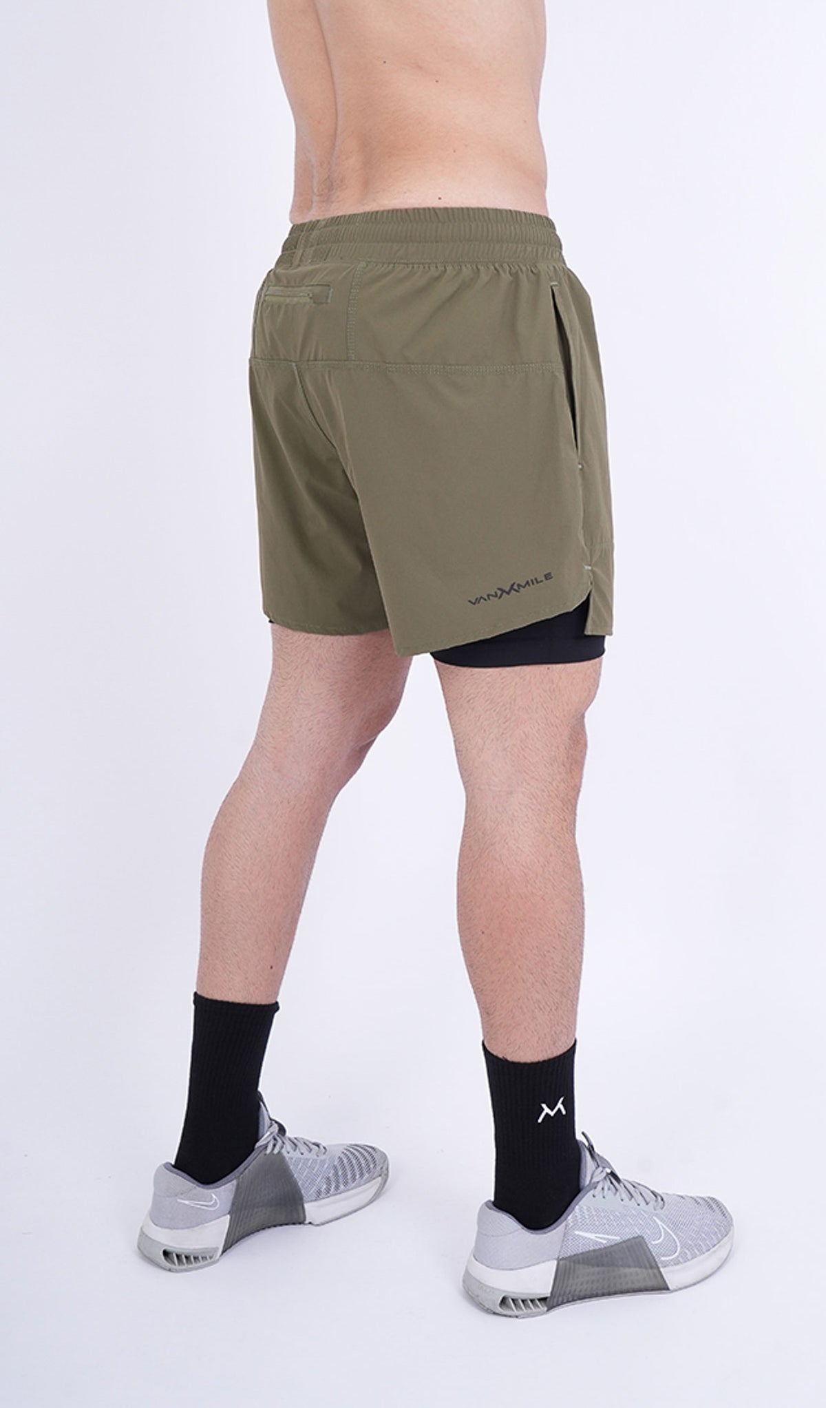 Men's VAN MILE Revive Compression Shorts in Army Green – back view