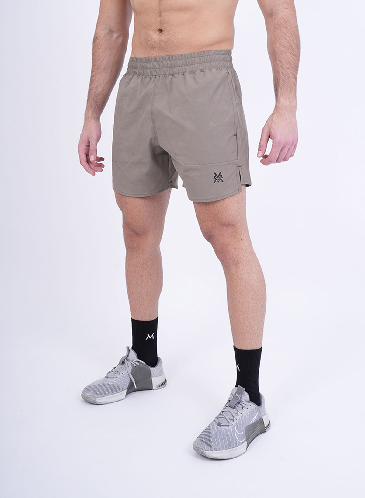 Men's VAN MILE Revive Shorts in Camo Beige – front view, full length