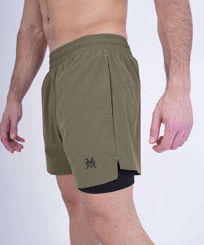 Men's VAN MILE Revive Compression Shorts in Army Green – side view