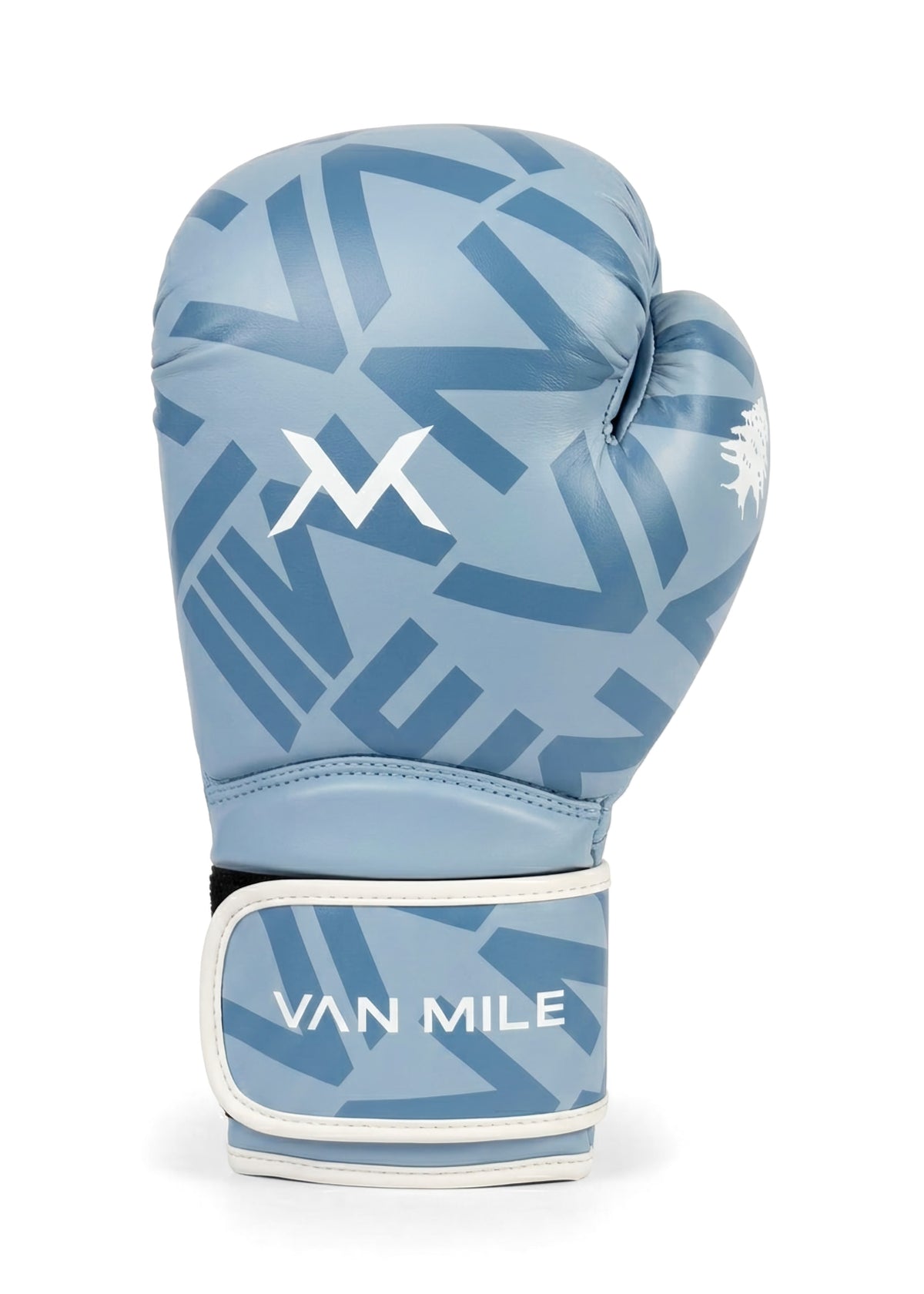 VAN MILE Monogram Boxing Gloves in Baby Blue – single glove, three-quarter view