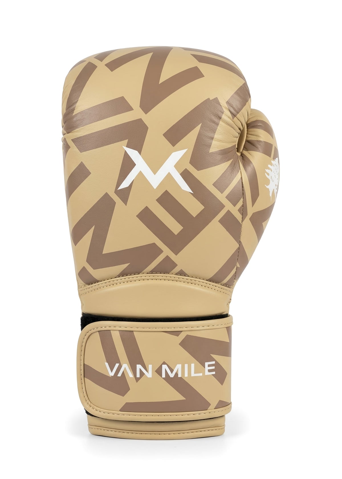 VAN MILE Monogram Boxing Gloves in Beige – single glove, three-quarter view