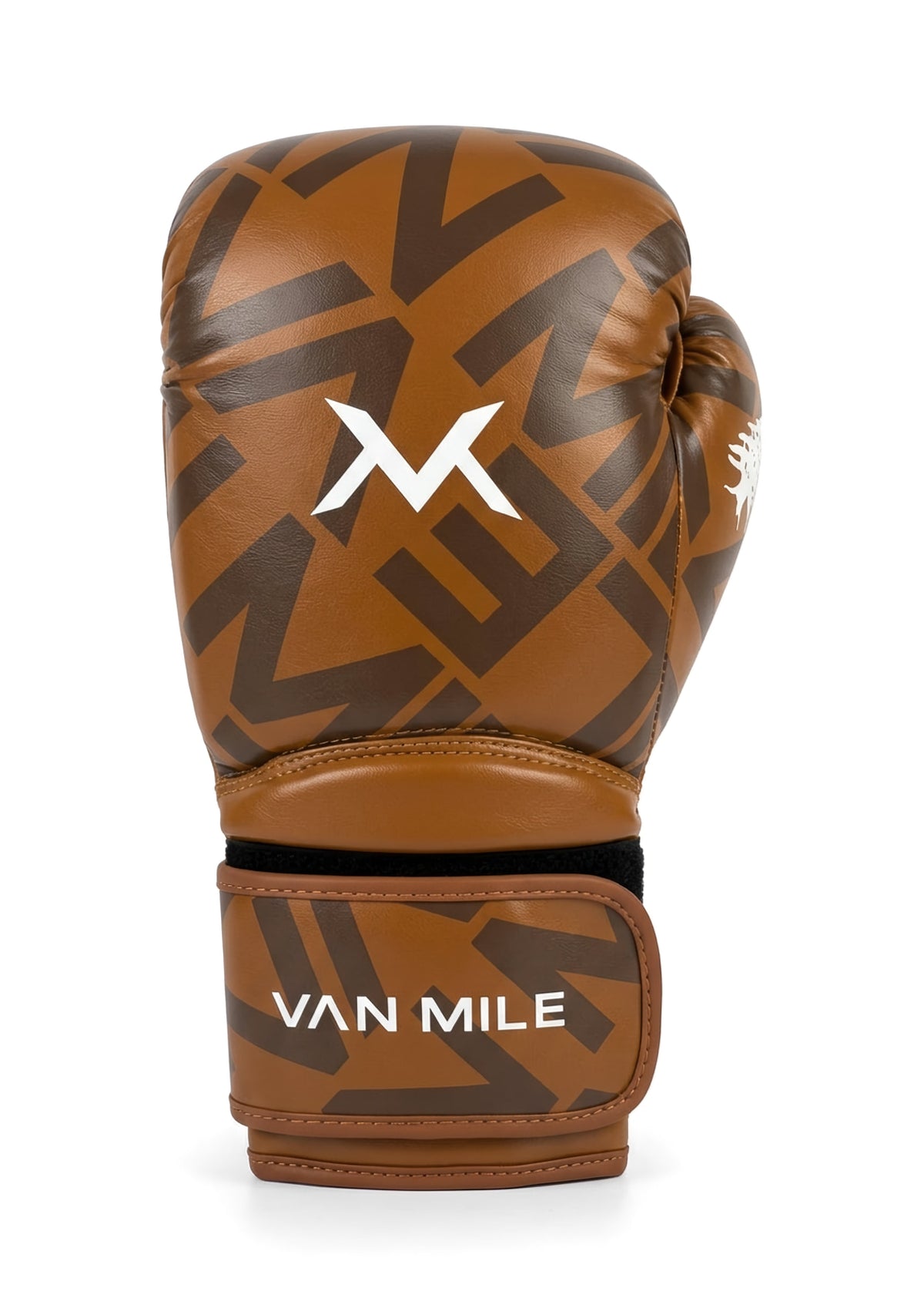 VAN MILE Monogram Boxing Gloves in Brown – single glove, three-quarter view