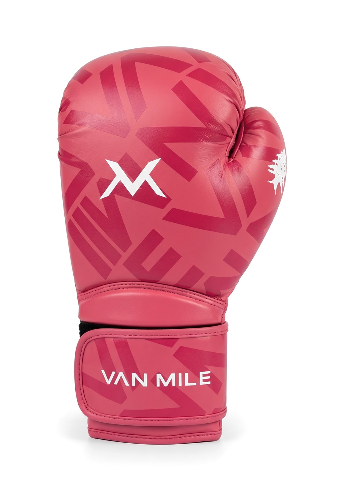 VAN MILE Monogram Boxing Gloves in Pink – single glove, three-quarter view