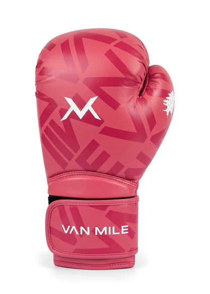 VAN MILE Monogram Boxing Gloves in Pink – single glove, three-quarter view