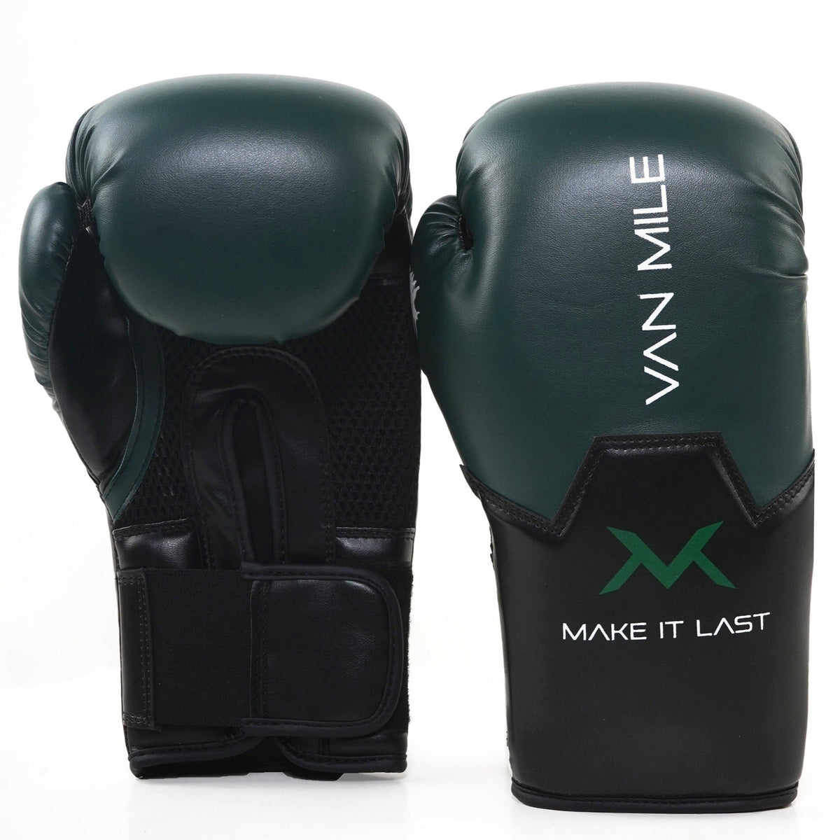 VAN MILE PU 3.0 Boxing Gloves in Black & Green – pair shown