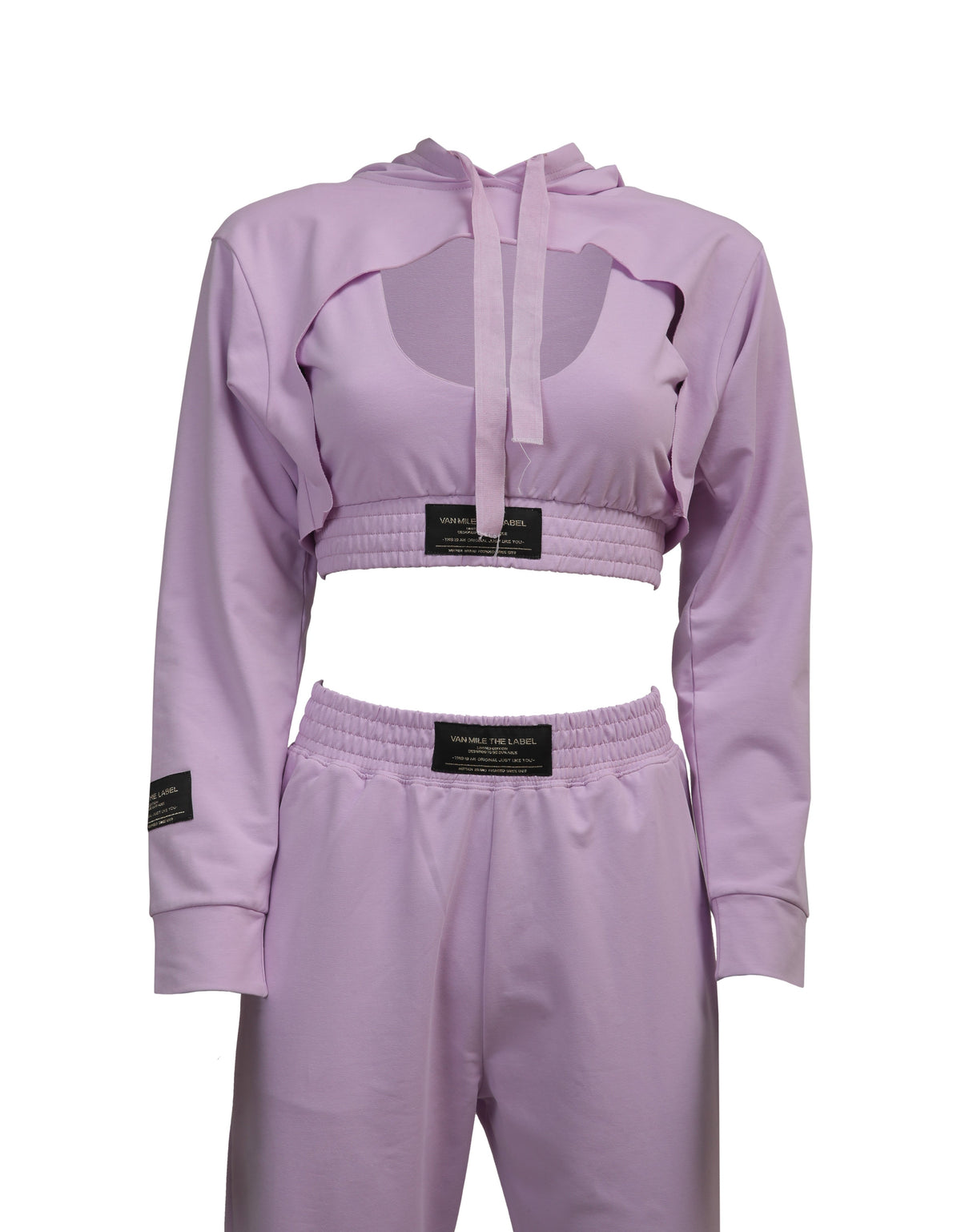 Women's VAN MILE Lounge Cropped Hoodie in Lilac – front view, shown with matching joggers